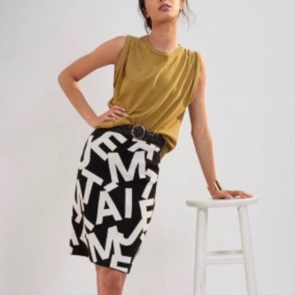 Maeve by Anthropologie Je t'aime Knit Pencil Skirt - Black & White - US S - NWOT